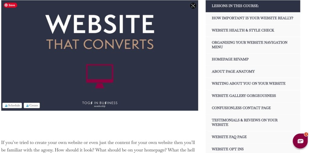 Screenshot of a Website that Converts course
