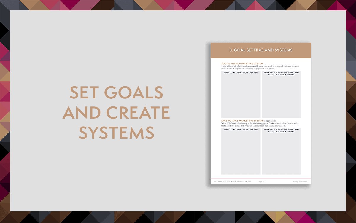 Photography business plan template - goal setting and action plan section